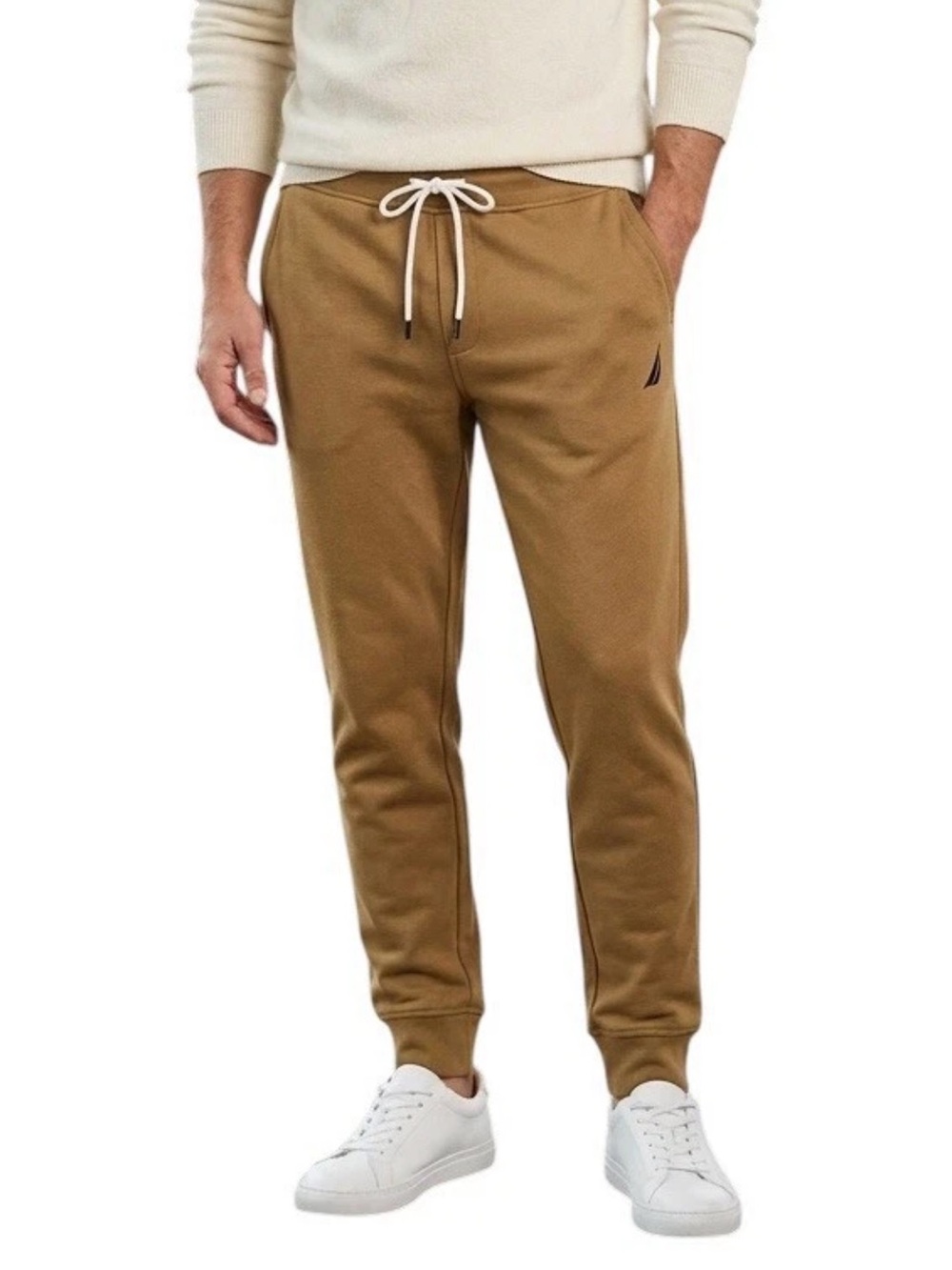 Nautica Men's Brown Cotton Jogger Pants Size S Drawstring Waist Pockets